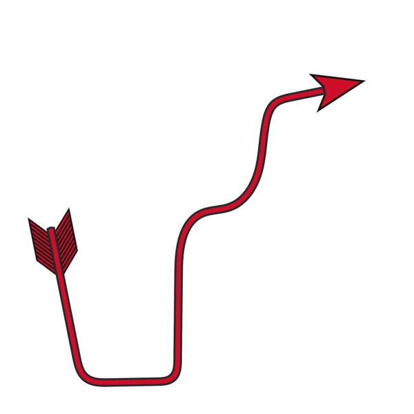 红色手绘弯曲流动线条箭头