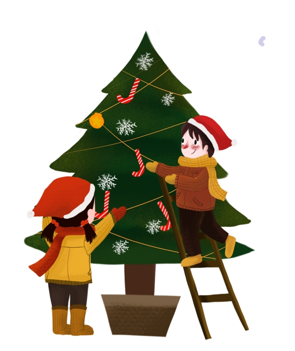 装饰圣诞树主题卡通插画