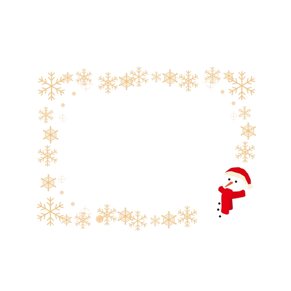圣诞节卡通扁平明信片金色雪花雪人边框元素