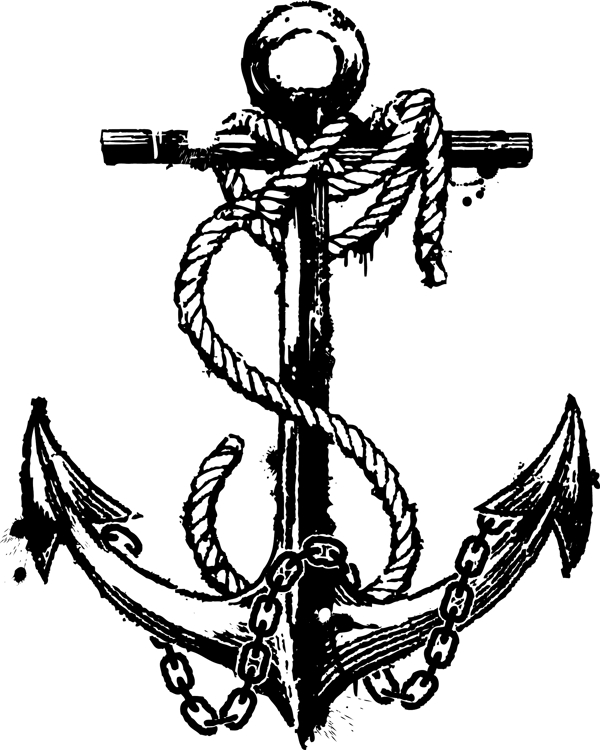 印花矢量图色彩黑白色徽章标记船锚免费素材