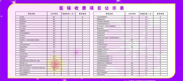 口腔医院价目表图片