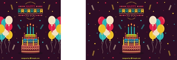 生日蛋糕背景和彩色气球