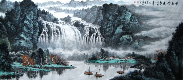 水墨瀑布风景图片