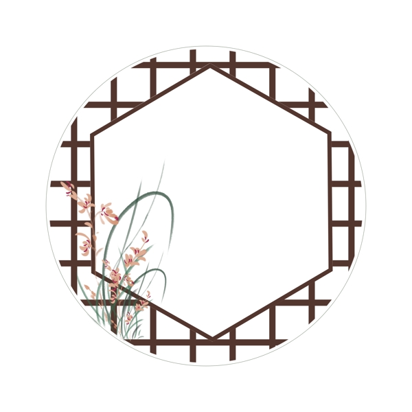 中国风格子窗户插画
