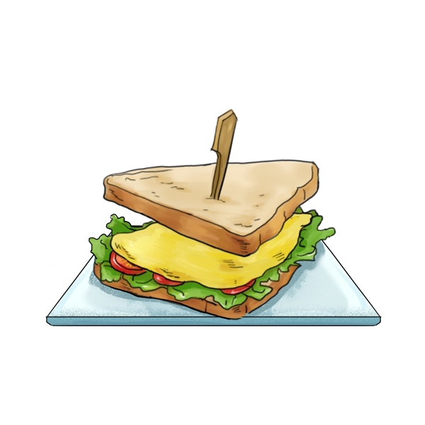 原创手绘风格食物三明治