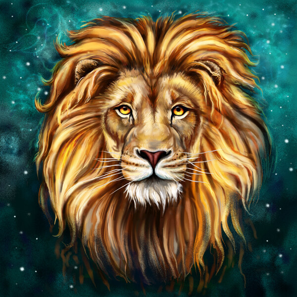 油画宇宙中的狮头图片
