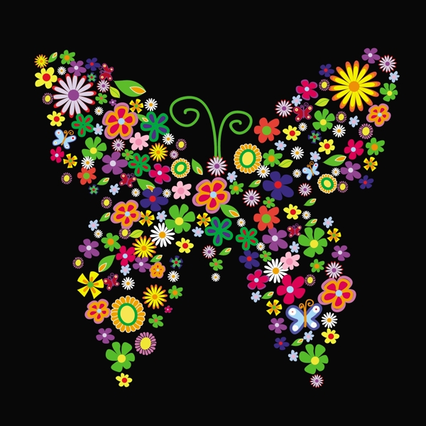 色彩斑斓的花卉组成的蝴蝶