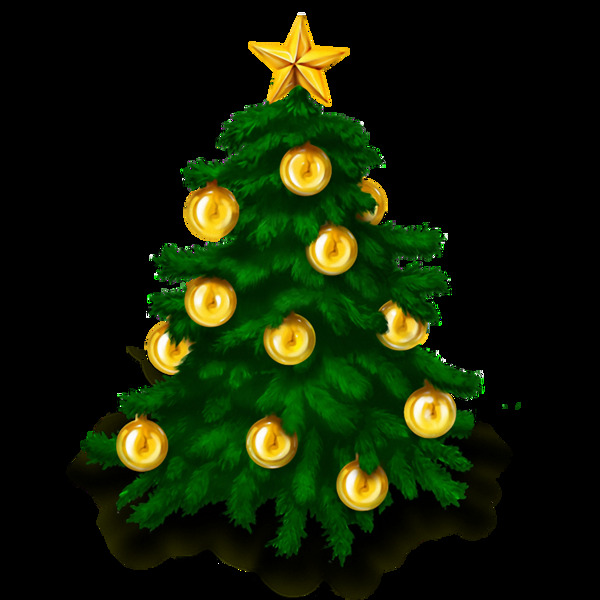 金色球装饰的圣诞树免抠png透明素材