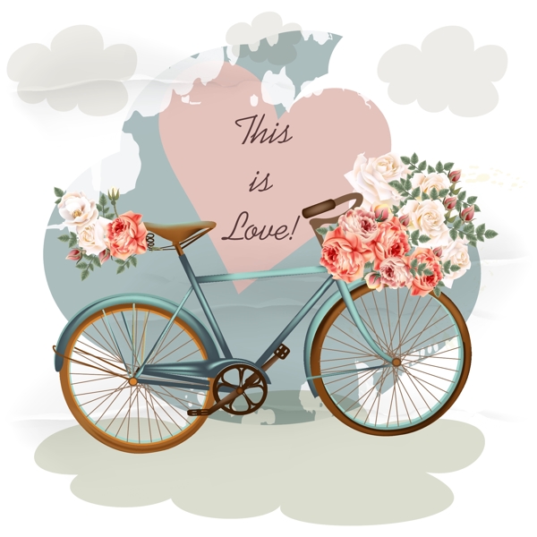 时尚浪漫节日自行车插画