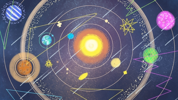 太阳系科技瞭望探索宇宙手绘原创插画