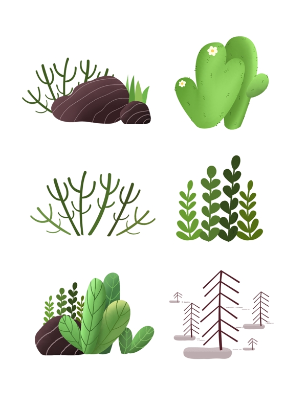 手绘绿叶植物插画素材图