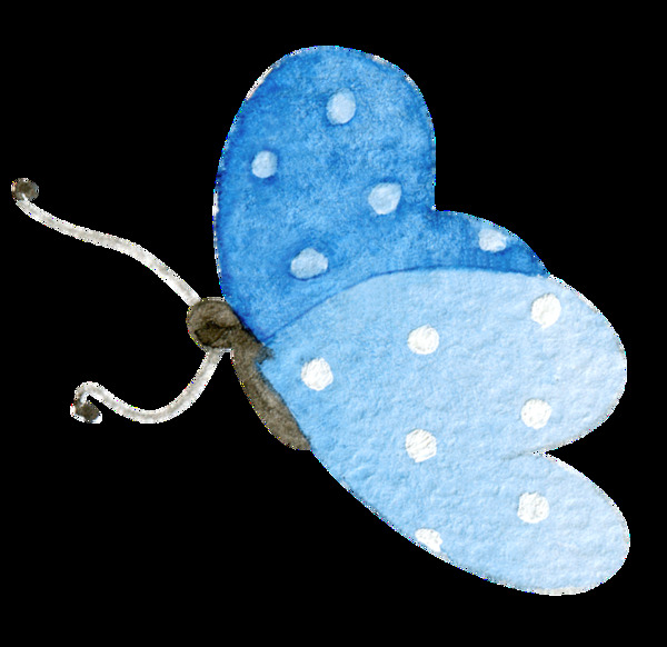 手绘卡通蓝色蝴蝶透明装饰图案