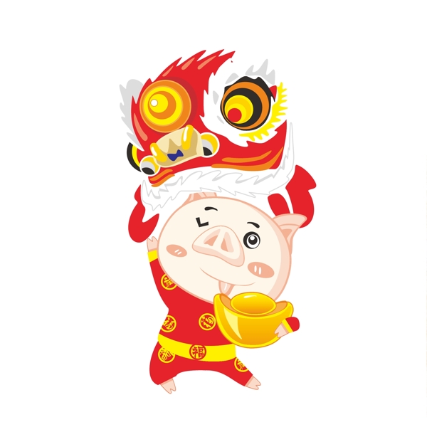 新年猪1春节过年大红色系卡通PNG免抠图