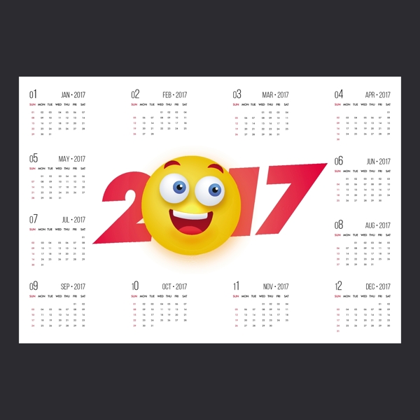 2017日历与微笑的表情