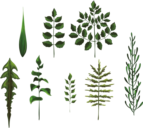 绿色树叶卡通矢量植物装饰素材