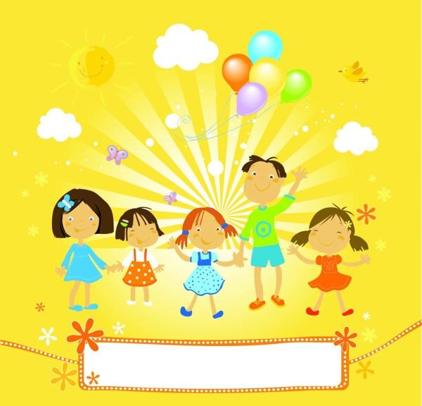 可爱儿童和气球背景图片