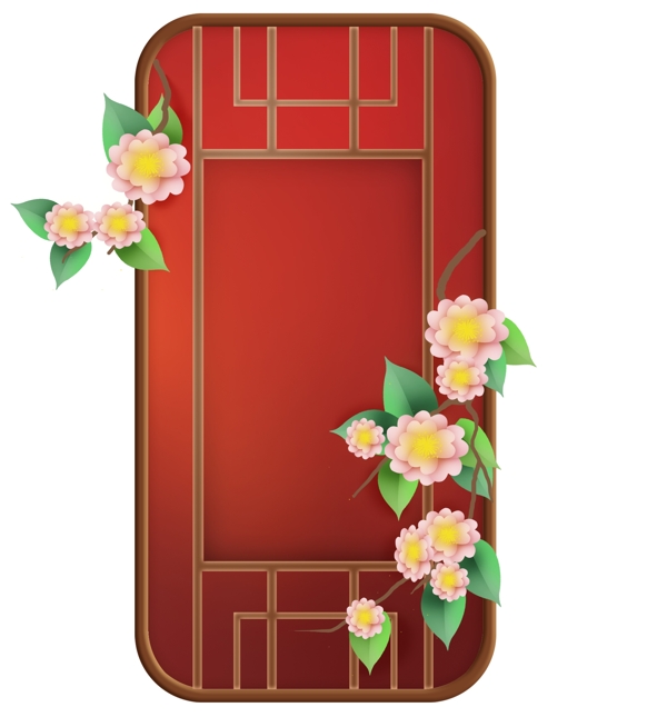 红色窗子花卉中式婚礼装饰