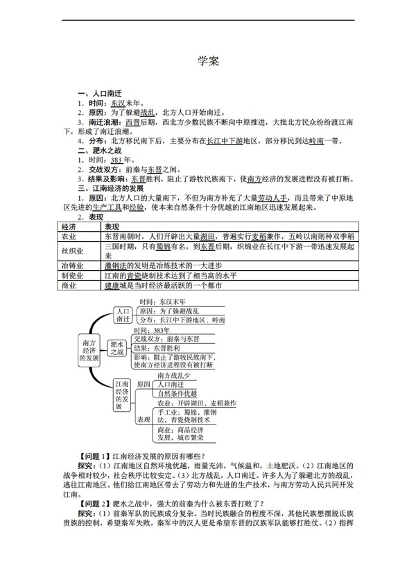 七年级下册历史七年级上册导学案第21课南方经济的发展