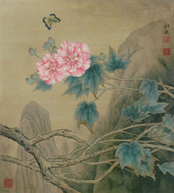 国画工笔芙蓉山景