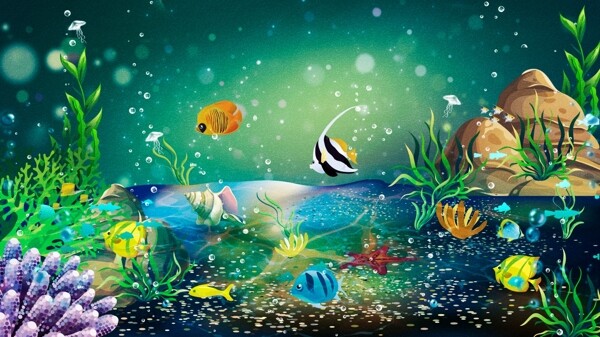 小清新世界海洋日海底世界手绘插画