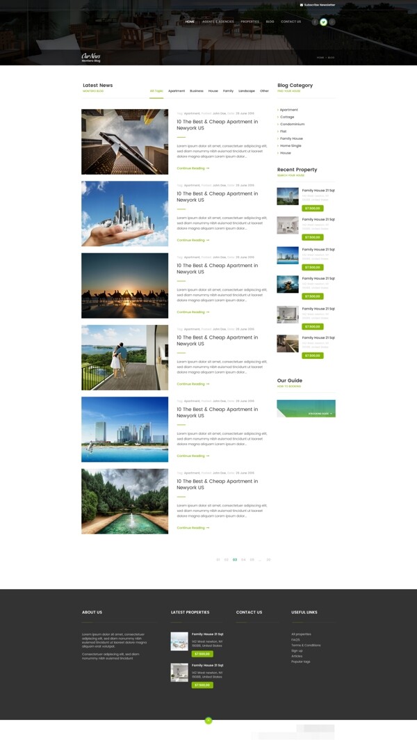 现代房地产网站博客页面psd模板