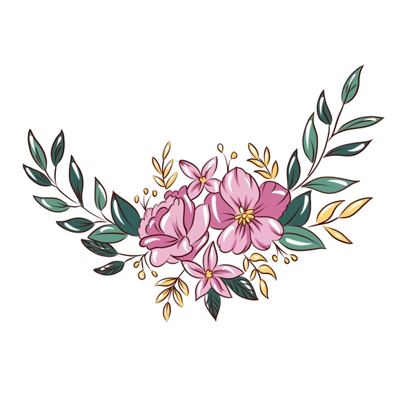 手绘植物花卉粉色花束可商用