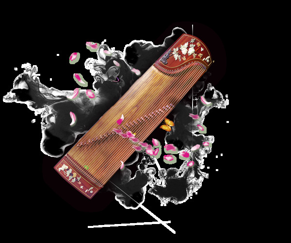 手绘中国古筝元素