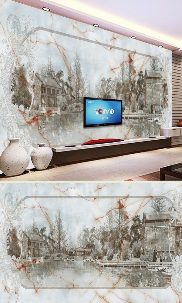大理石欧式油画背景墙
