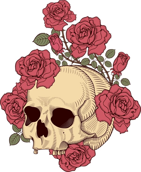 玫瑰骷髅头死亡花纹