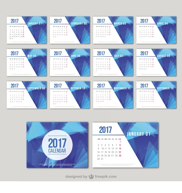 2017蓝色抽象日历模板