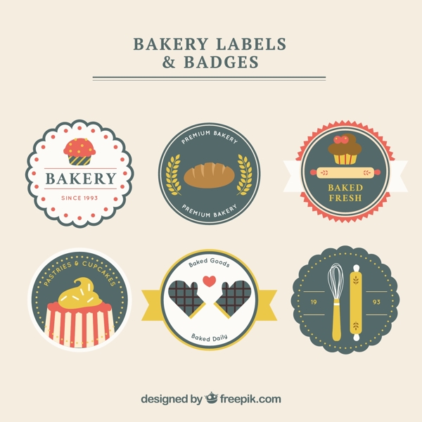 圆形面包房标签和徽章