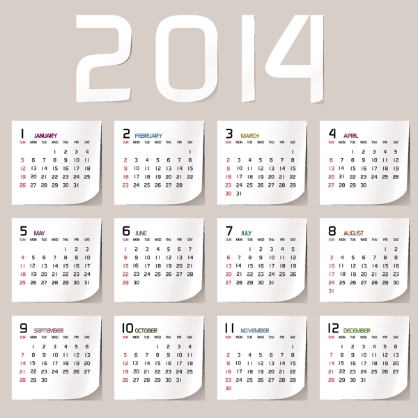 简单的2014日历设计向量集02