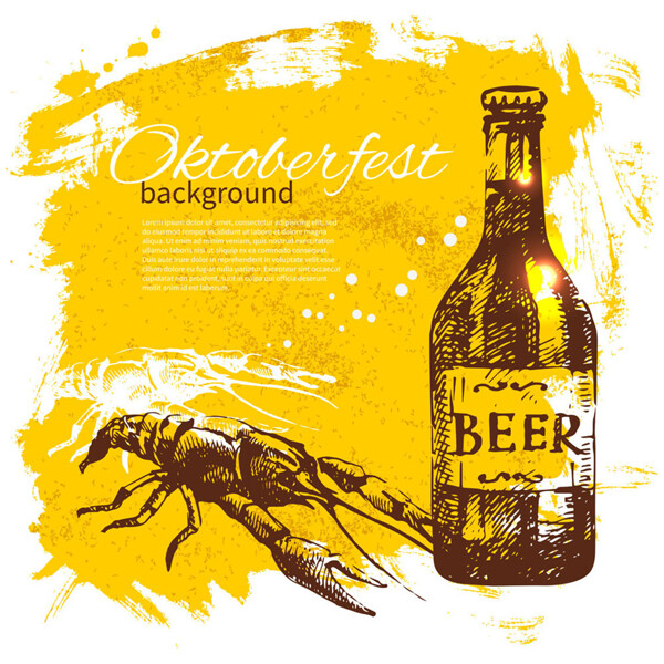 啤酒瓶和龙虾插画背景素材图片