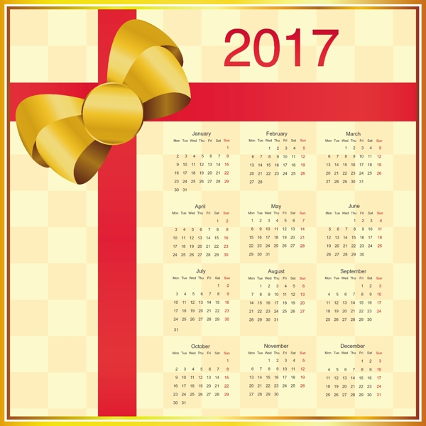 带蝴蝶结的2017日历设计