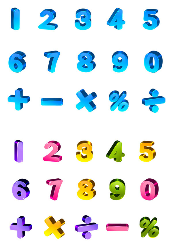 可爱的彩色三维字母和数字矢量