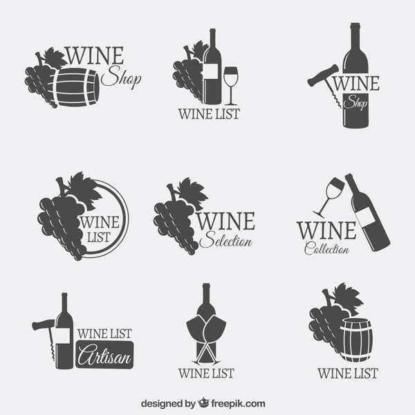 9款葡萄酒酒水单标志矢量图