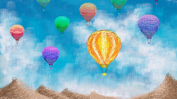 彩色上升的彩色热气球卡通背景