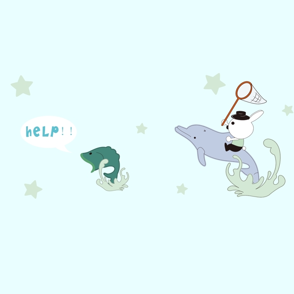 印花矢量图婴童卡通动物海豚蓝色免费素材