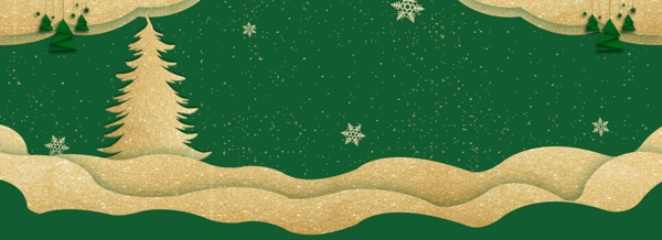 金色装饰的绿色圣诞背景