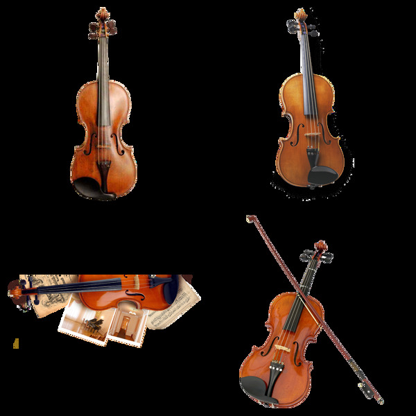 四个精致小提琴免抠png透明图层素材