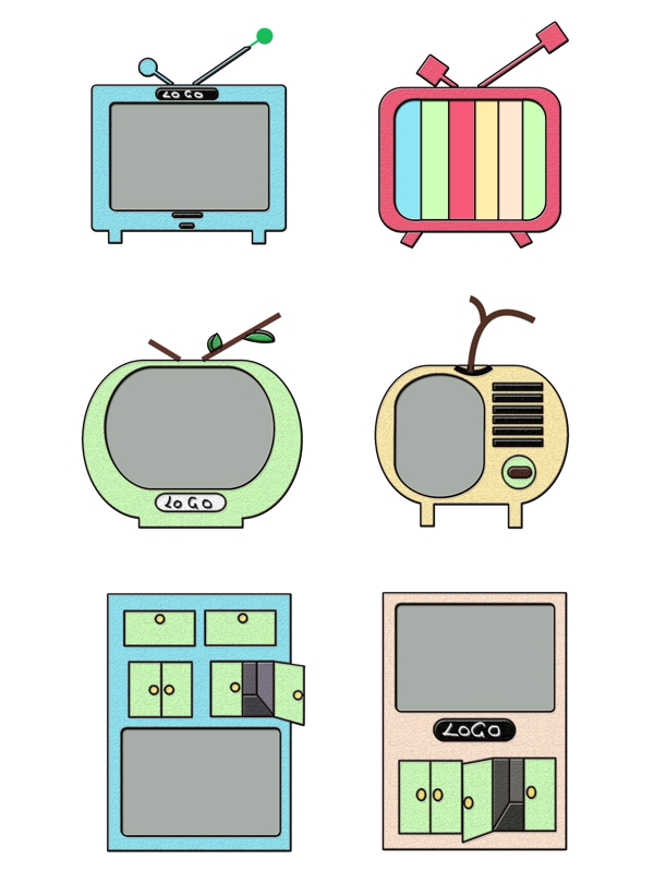 复古电视机扁平化老式台式卡通创意