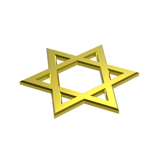 金犹太教宗教象征的明星戴维白色隔离