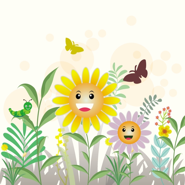 春天的花朵的背景色彩风格的卡通饰品免费矢量
