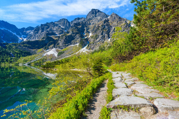 湖泊道路风景图片