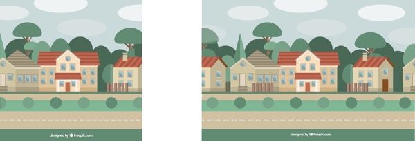 平面设计中的房屋与树木背景