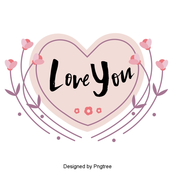 粉色玫瑰花情人节爱心花蕾清新风格贺卡loveyou可爱字体设计