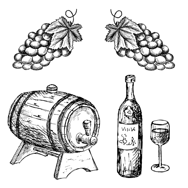 手绘葡萄酒主题元素