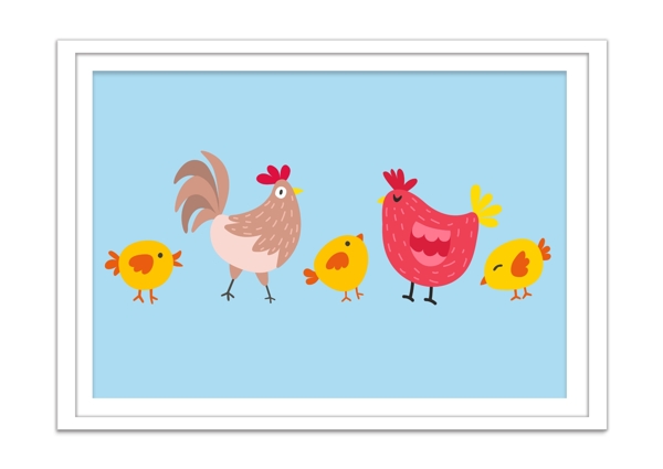 现代极简可爱动物小鸡儿童房装饰画无框画