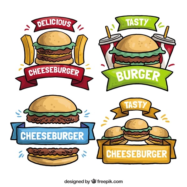 四个手绘汉堡标志