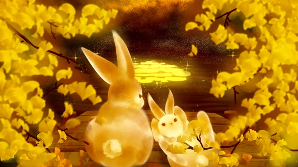 金秋兔子插画图片